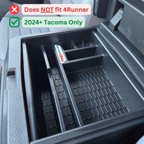 Toyota Tacoma Center Console Organizer Tray For 2024-2026 Models, Perfect Fit Armrest Tray, shown installed in the console.