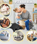 Reusable Laundry Hair Remover Tool For Dogs And Cats, 4 Pack shown near laundry basket, clothes, and images of fabric care use