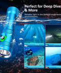 Ultra Bright Scuba Diving Light With 3 Modes And Power Indicator IP68 Waterproof Rechargeable Underwater Torch with 5500K beam