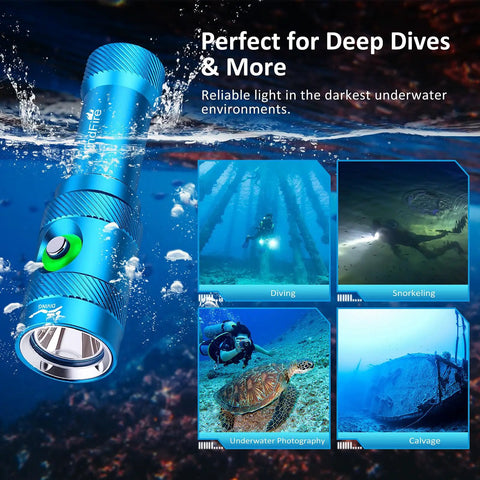 Ultra Bright Scuba Diving Light With 3 Modes And Power Indicator IP68 Waterproof Rechargeable Underwater Torch with 5500K beam
