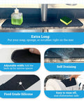 Extra Long 24 Inch Silicone Kitchen Sink Splash Guard That Keeps Counters Clean And Dry With Built In Backsplash Protection