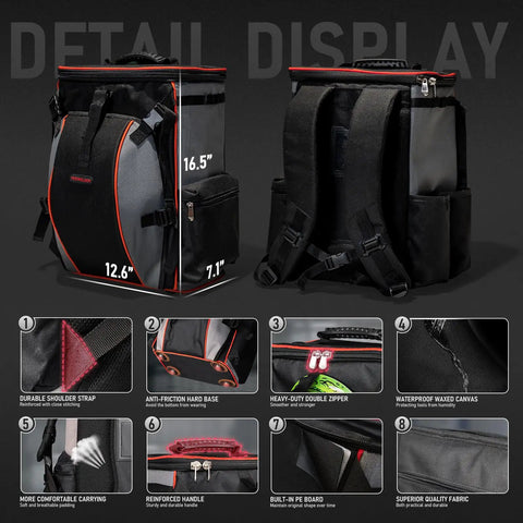 Rugged Heavy Duty Welding Backpack With Helmet Catch Large Capacity Welding Tool Bag showcasing details and dimensions.