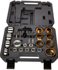Crankshaft And Camshaft Seal Tool Kit For Auto Repair with compact pro grade puller and hooked sleeves in molded case.