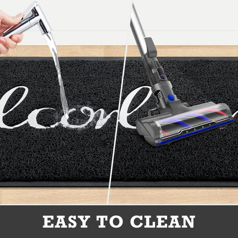 Black Door Mat For Entryway And High Traffic Areas, Non Slip Indoor Outdoor Welcome Mat With Low Profile Design cleaning demonstration