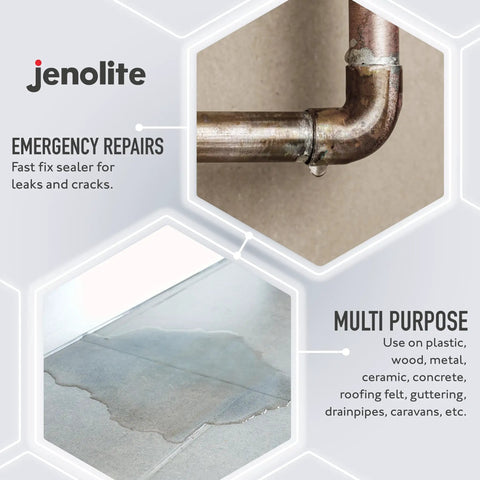 Stop Leak Sealer Spray Instant Waterproof Sealant Fills Seals And Stops Leaks For Gutters Flat Roofs Downpipes And More Easy Quick Fix With Flexible Weather Resistant Seal Quick Drying Formula 400ml 14 Oz shown sealing a pipe and wet surface.