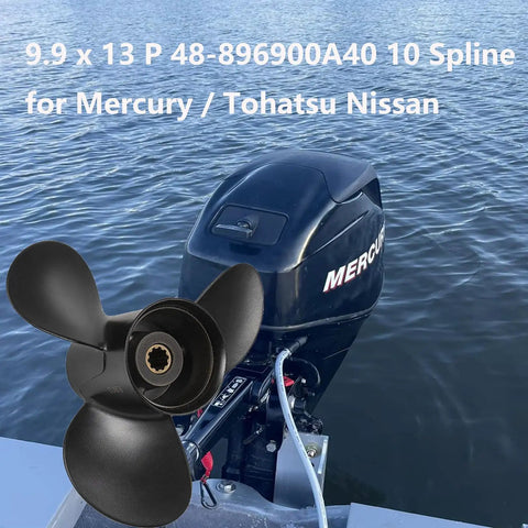 9.9 Inch Diameter 13 Pitch Boat Propeller With 10 Spline Aluminum OEM Upgrade Built Tough For Mercury 25 to 30HP And Tohatsu Nissan 3R0B645270 9 7 8 Inch Gearcase Right Hand 3 Blade