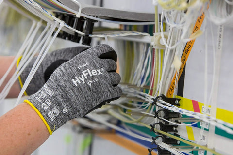 Close-up of hands wearing Grippy Nitrile Foam Coated Multipurpose Gloves With Comfortable Liner, Lightweight For Work And Home, Size Large