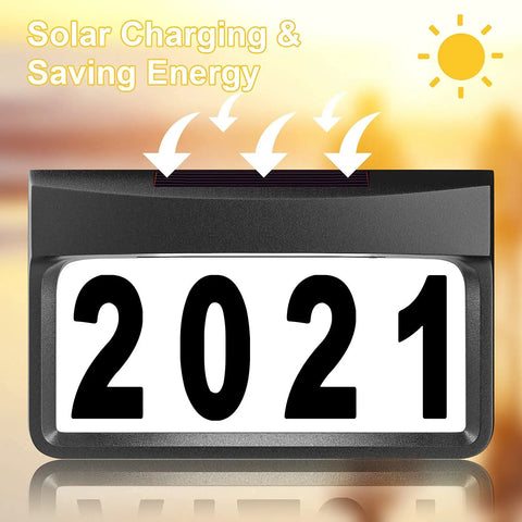 Solar Address Sign With Lighted House Numbers For Home Outdoor Waterproof Address Plaque displaying '2021' with solar charging graphic.