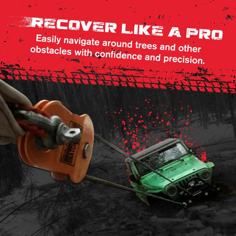Heavy Duty Winch Snatch Block Pulley 9 Ton For Synthetic Rope Or Steel Cable Recovery Accessory For Trucks Tractors ATVs UTVs Orange 1 Pack Ideal For Off Road Recovery And Winch Systems used with off-road vehicle in action