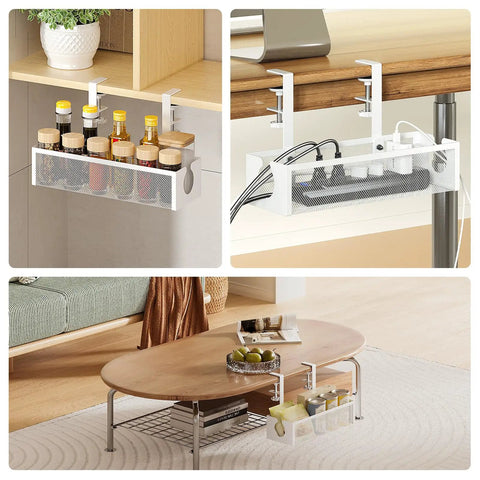 Under Desk Cable Management Tray No Drill Metal Mesh Organizer For Home Office showing usage for wires and kitchen items