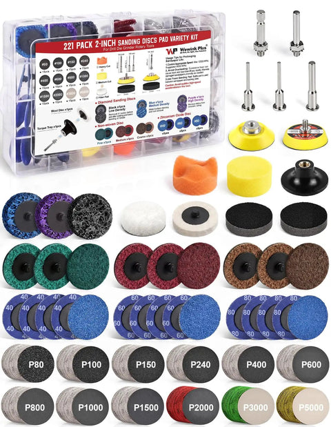 221 Pack 2 Inch Die Grinder Sanding Discs Kit With 1 Quarter Inch Roll Lock Attachment For Die Grinders M12 Power Drill