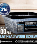 Heavy Duty 10 X 3 Inch Type 316 Marine Grade Stainless Steel Wood Screws With Torx T25 Flat Head In A Hella Solid 100 Count Pack for outdoor projects.