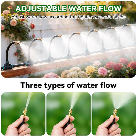 360 Degree Adjustable Drip Irrigation System Kit With 200 Ft Reach 5/16 Inch Tubing 32 Copper Nozzles And 141 Piece Set