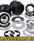 HD Switch Front Wheel Bearing Bushing To Bearing Conversion Kit For Lawn Mowers And Garden Tractors, Beefed Up shown with parts