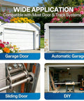 Wide application of 10 Pack Two Inch Nylon Garage Door Rollers With 6200 ZZ Dual Sealed Bearings shown on garage and sliding doors.