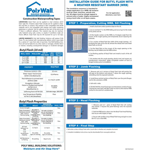 Installation guide for Beefy Butyl Window Flashing Tape 4 Inch By 100 Foot Waterproof Self Adhering Self Sealing