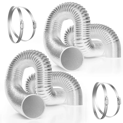 2 Pack 4 Inch Flex Air Aluminum Ducting For Dryer Venting 25 Feet Easy Install Heavy Duty Vent Hose With Stainless Steel Clamps