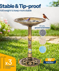 Weather Resistant Outdoor Polyresin Bird Bath With 28 Inch Pedestal And 20 Inch Bowl In Antique Copper Finish For Garden Backyard And Patio Stable And Tip Proof Built To Last Easy Setup No Fuss