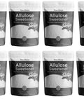 Allulose Sweetener Bulk 40 lb Zero Calorie Sugar Substitute packs in rows of four, keto-friendly, non-GMO, gluten-free, vegan.