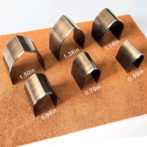 Leather Corner Punch Set With 18 Pieces In 6 Sizes And 3 Shapes, showing 6 pro-grade high carbon steel corner cutters on mat