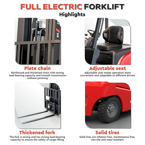 No Sweat Heavy Duty Electric Forklift Featuring Side Shift, 5000 Lb Capacity, 16 Ft Lift Height, Three Stage Mast, 48v Lithium Battery, Solid Tires For Serious Warehouse Work