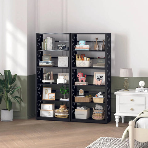 Straight Up Solid Five Tier Metal Bookshelf With Adjustable Shelves Tall Black Storage Rack Takes Heavy Loads Like A Boss Quick Clean Design Perfect Room Organizer For Living Areas And Home Desks