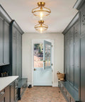 Gold Dope Flush Mount Ceiling Light Fixture With Clear Glass Shade Thirteen Point Five Inch Industrial design in hallway
