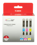 Box of CLI-251XL Three Color Ink Pack For Photo Printers Cyan Magenta Yellow High Yield Set with Canon branding.