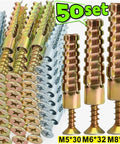 50 Sets Steel Wall Anchor And Screw Kit For Drywall Self Drilling No Prep Installation With Yellow Zinc Plated Carbon Steel Fasteners For Rock Solid Strong Secure Mounts, M5x30
