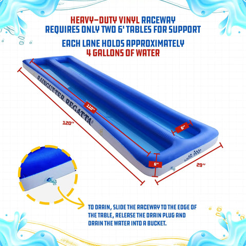 Inflatable Raingutter Regatta Raceway For Scouts And Backyard Racers, 29 Inch Wide By 10 Foot Long, Blue Finish, Easy Drain