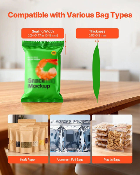 Continuous Bag Sealer Machine With Adjustable Temp And Speed, compatible with kraft paper, aluminum foil, plastic bags
