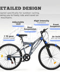 Dope 26-Inch Mountain Hybrid Bike With Steel Frame, 7-Speed Gearing, Front Suspension, Dual Disc Brakes, All-Terrain MTB, Grey