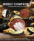 Huge 100 Pack Of 5 Inch Hook And Loop Sanding Discs With Eight Holes For Universal Random Orbital Sanders showing the disc details and compatibility.