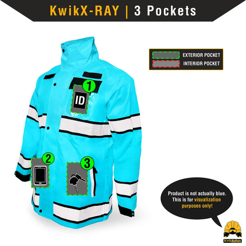Torrent Class 3 Safety Rain Jacket ANSI Tested OSHA HiVis Reflective Coat Waterproof with ID and zip pockets visualization