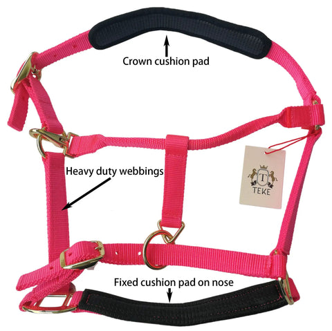 Heavy Duty Adjustable Horse Halter With Soft Nylon And Waffle Neoprene Cushions On Crown And Nose Built Tough Detachable Cushioned Pad