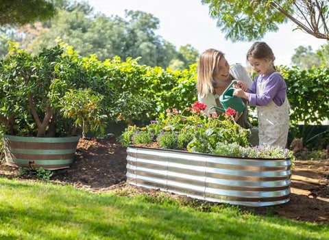 Open Base Galvanized Raised Garden Bed For Backyard Gardening 4 By 2 By 1 Ft Planter For Vegetables And Flowers installed in garden