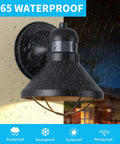 Motion Sensor Outdoor LED Porch Light With Dusk To Dawn Auto And Auto Plus Modes Weatherproof Black Barn Lantern Wall Mount Sconce