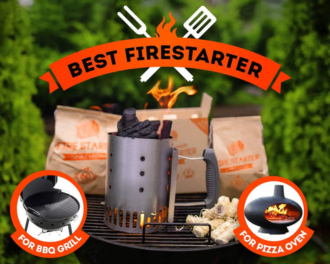 XXL 200 Count Waterproof Fire Starters For Indoor And Outdoor Fires Quick Natural Ignite with packaging and charcoal chimney