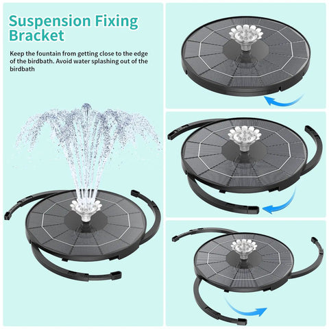 28 Inch Solar Powered Bird Bath With 3.5 Watt Fountain Kit And 8 Nozzles showing suspension fixing bracket system.