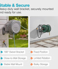 Auto Retracting Garden Hose Reel with 100 Feet of Flexible Hose, 180 Degree Swivel Wall Mount, shown on wall with green background.