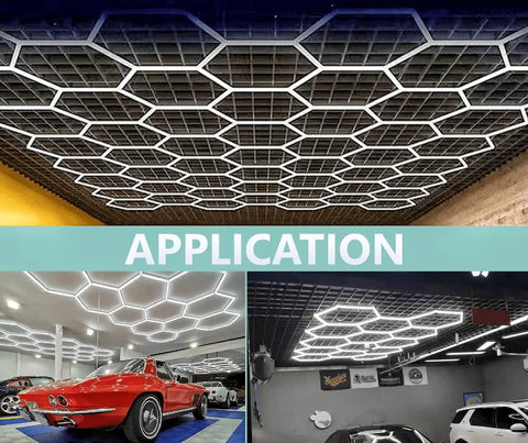 Plug In LED Hexagonal Honeycomb Garage Light Kit With 165 Tubes For DIY Setup Ultra Bright 6500K Daylight White Car Detailing Workshop Lighting For Gym Mall Basement KL L706B SW installed in garages
