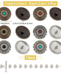 Top Shelf Vintage Western Screw Back Buttons 12 Piece Set 30mm assorted colors with turquoise flower design for leather crafts.