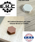 Easy Fix For Creaky Cabinets With These Tough Urethane Bumper Pads 110 Pack Peel And Stick Furniture Gliders, hexagon shape in cream and brown.