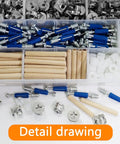 Top Shelf Cam Lock Hardware Kit With Heavy Duty Screws And Dowels, No Sweat Furniture Repair Set For Drawers Dressers And Cabinets, 390 Piece assortment of steel screws, wooden dowels, and cam locks in a storage box.