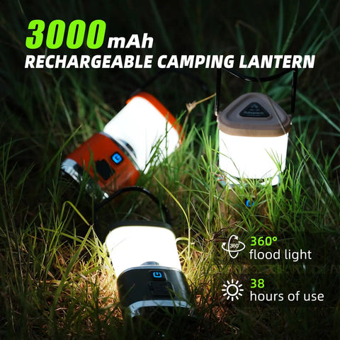 Hella Bright 1000 Lumen Rechargeable LED Camping Lanterns with Magnetic Base and IPX4 Waterproof feature in grass at night