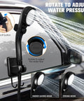 All In One Portable Shower With Heater For Camping And Hiking showing water flow control on black handheld showerhead.