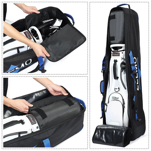 Full Open Golf Club Travel Case With Wheels Airline Approved Protective Cover For Cart Bags And Stand Bags
