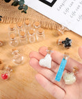 Big Time Favorite Mini Glass Jars With Cork Stoppers, 50 Pack Super Cute Wishing Bottles In 10 Unique Styles, various filled jars in hand.