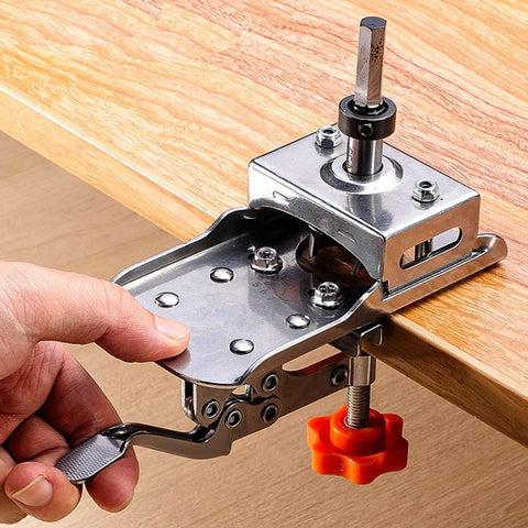 1pc 35mm hinge bore jig for woodwork with orange knob clamp mounted on wood edge