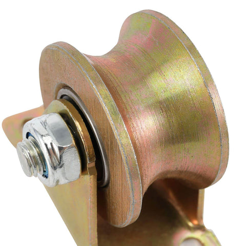 Close-up of 12 Pack 2 Inch U Groove Wheel Pulley 660 Lb Heavy Duty 45 Steel With Bracket Sliding Gate Rollers